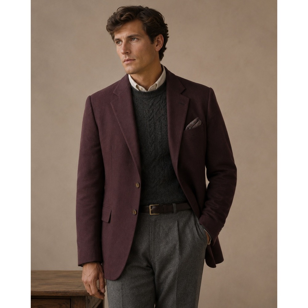 Lord & Taylor Blazer 40R Burgundy 100% Cashmere Sport Coat USA heritage Preppy